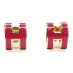 HERMES Pop H mini Pierced earrings Lacquer metal Red NEW Rose mexico GHW women